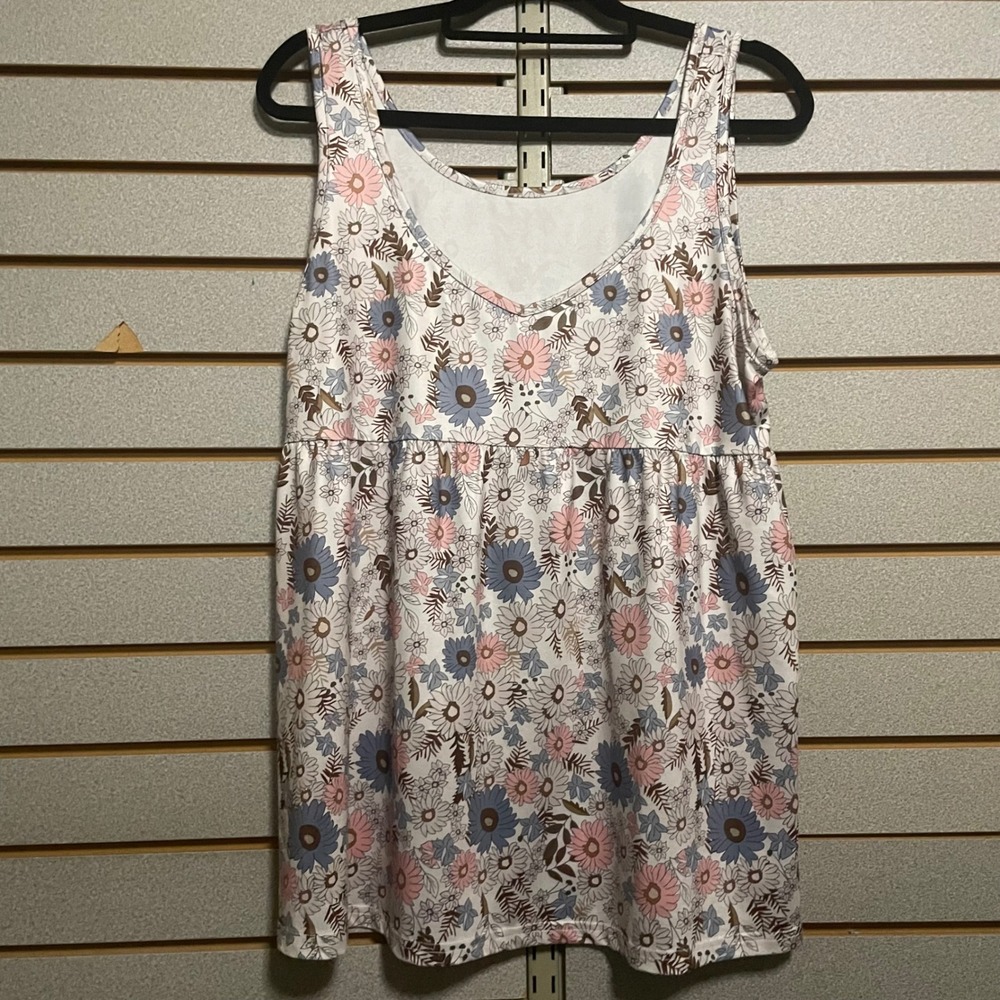 Womens Floral Tank Top V Neck Sleeveless Casual Summer Tunic Top